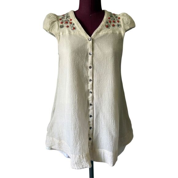 Anthropologie Meadow Rue Swing Away Embroidered Wool Dress Tunic Size 4 Cream Vi - Picture 1 of 10